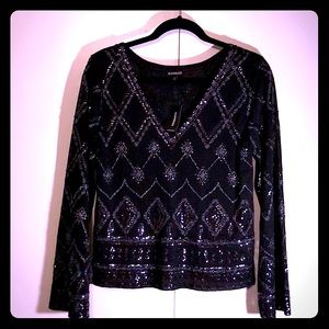 New black sequin shirt, cute with Denim